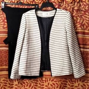Jones studio two piece pants set white and blue striped Blazer size 14